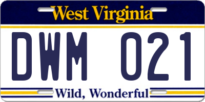 WV license plate DWM021