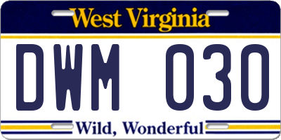 WV license plate DWM030