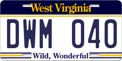 WV license plate DWM040