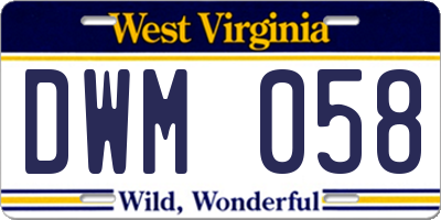 WV license plate DWM058