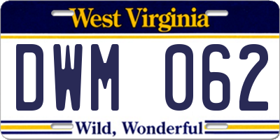 WV license plate DWM062