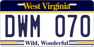 WV license plate DWM070