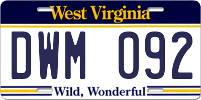 WV license plate DWM092