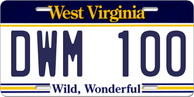 WV license plate DWM100