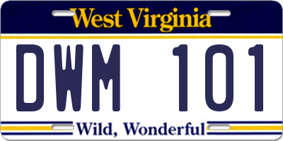 WV license plate DWM101