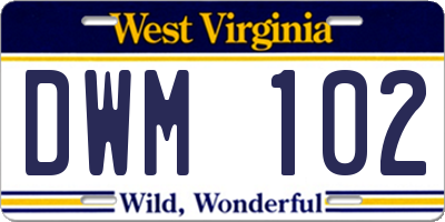 WV license plate DWM102