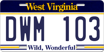 WV license plate DWM103