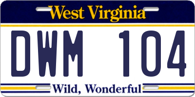 WV license plate DWM104