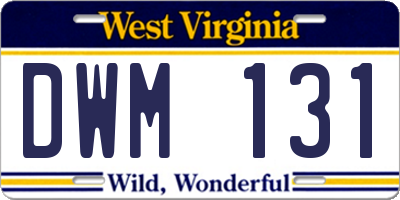 WV license plate DWM131