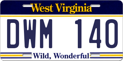 WV license plate DWM140