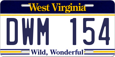 WV license plate DWM154