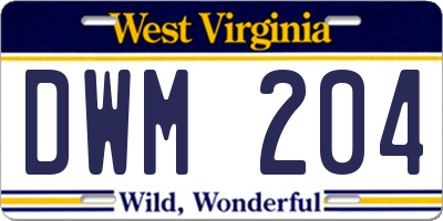 WV license plate DWM204