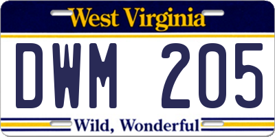 WV license plate DWM205