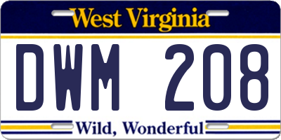 WV license plate DWM208