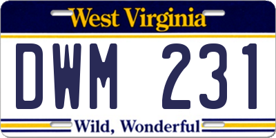 WV license plate DWM231