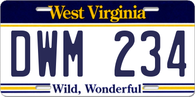 WV license plate DWM234