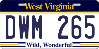 WV license plate DWM265