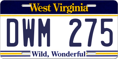 WV license plate DWM275