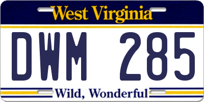 WV license plate DWM285