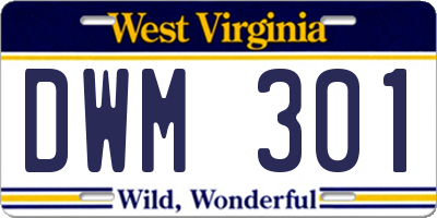 WV license plate DWM301