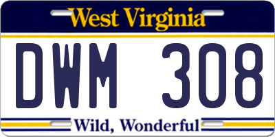 WV license plate DWM308