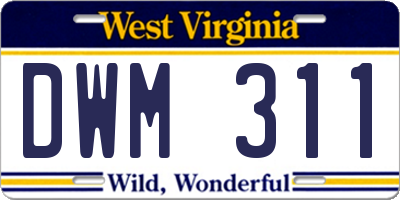 WV license plate DWM311