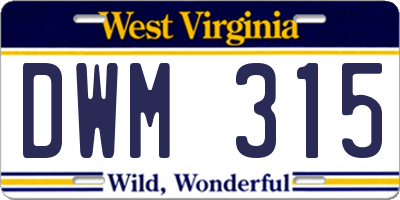 WV license plate DWM315