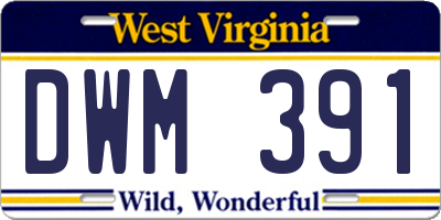 WV license plate DWM391
