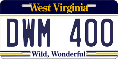 WV license plate DWM400