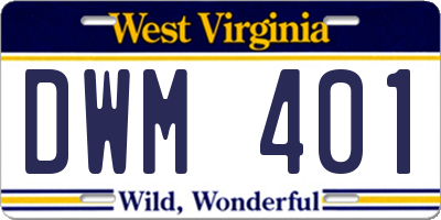 WV license plate DWM401