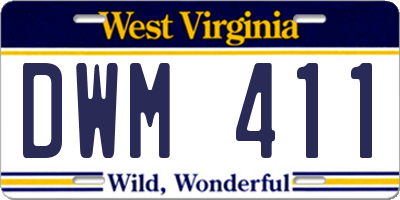 WV license plate DWM411