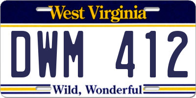 WV license plate DWM412