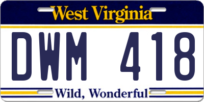 WV license plate DWM418