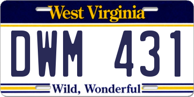 WV license plate DWM431