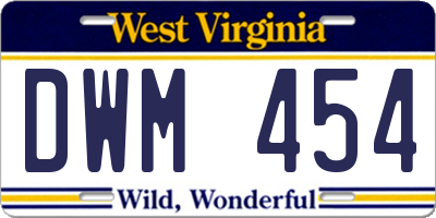WV license plate DWM454