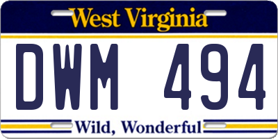WV license plate DWM494