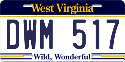 WV license plate DWM517