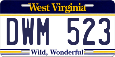 WV license plate DWM523
