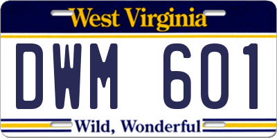WV license plate DWM601