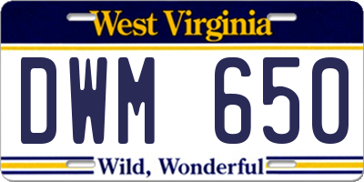 WV license plate DWM650