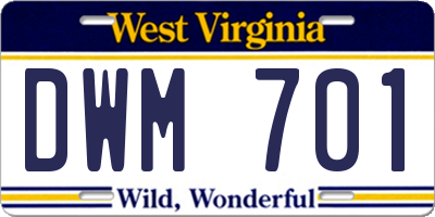 WV license plate DWM701