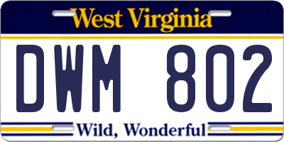 WV license plate DWM802