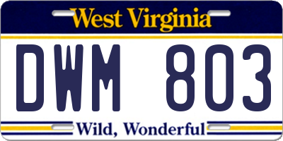 WV license plate DWM803