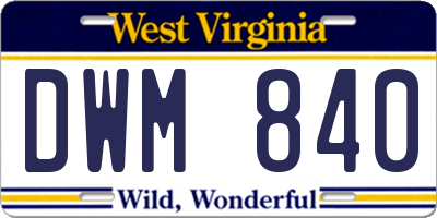 WV license plate DWM840