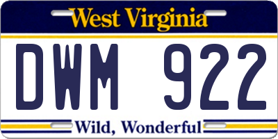 WV license plate DWM922