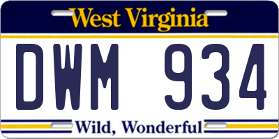 WV license plate DWM934