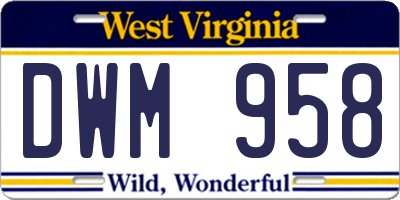 WV license plate DWM958