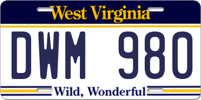 WV license plate DWM980