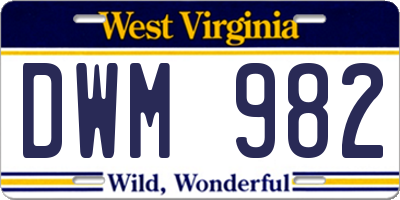 WV license plate DWM982