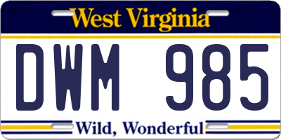 WV license plate DWM985